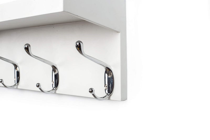 ZGZD White Wall Mounted Coat Rack with Shelf Entryway Hanging Shelves with 4 Double Hooks, Set of 2 - Image 4